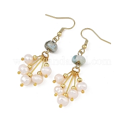 Natural Larimar and Natural Cultured Freshwater Pearl Dangle Earrings&nbsp;EJEW-JE07397
