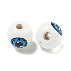 プリントウッドヨーロピアンビーズ  目玉丸ビーズ  ドジャーブルー  19~20mm  穴：4mm&nbsp;WOOD-G022-16B