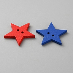 独立記念日テーマ2穴木製ボタン100個  スター  ミックスカラー  23x25x2.5mm  穴：1.8mm&nbsp;BUTT-WH20007-005