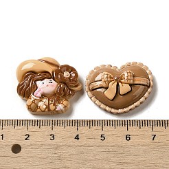 不透明樹脂デコデンカボション  花と女性と帽子  混合図形  キャメル  19~27x22~30x8~9.5mm&nbsp;RESI-Z022-03A