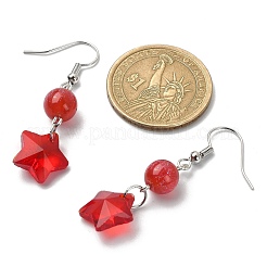 レジン&ガラスのスターダングルイヤリング  プラチナ真鍮イヤリング  ミックスカラー  45x13.5mm&nbsp;EJEW-JE05323