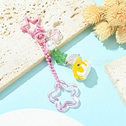 アクリル＆ガラス＆合金ペンダントモバイルストラップ  スタースイベルロブスタークロークラスプ付き  モバイル装飾アクセサリー用  タコと花  ミックスカラー  10.5~10.7cm  2個/セット&nbsp;KEYC-FZ00009