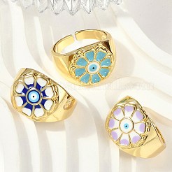女性用真鍮エナメルカフリング  カドミウムフリー＆ニッケルフリー＆鉛フリー  花  18KGP本金メッキ  ミックスカラー  内径：17.5mm&nbsp;RJEW-L113-032G