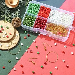 DIY クリスマステーマのイヤリング作成キット  シードとガラス模造パールビーズを含む  真鍮製ワイングラスチャームリング＆ピアスフック  ミックスカラー  1030個/箱&nbsp;DIY-YW0007-41