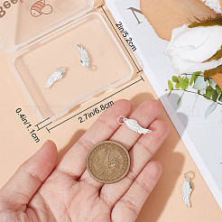 スターリングシルバーペンダント5個925個  丸カン付き  翼のチャーム  銀  19x6.5x1.2mm  穴：4mm&nbsp;FIND-BBC0001-52