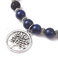 Natural Lava Rock & Mixed Gemstone Round Beaded Stretch Bracelet&nbsp;BJEW-JB09767