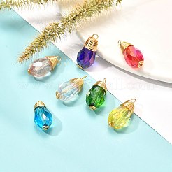 電気メッキガラスチャーム  ABカラーメッキ  銅線と  ティアドロップ  ミックスカラー  21x19mm  穴：2.4mm&nbsp;PALLOY-JF00899