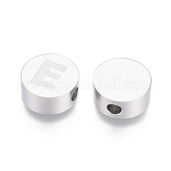 変色しにくい304ステンレススチールビーズ  アルファベット付きフラットラウンド  文字.e  10x4.5mm  穴：2mm&nbsp;X-STAS-I126-02P-E