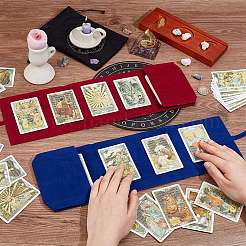 長方形ベルベットタロットカード収納バッグ2個  タロットデスク収納ホルダー  生命の木チベットスタイル合金ペンダント付きフラットラウンド2個付き  マリンブルー  10~13x9.6~13cm  広げた状態：40~40.5x12.7~13x0.2~0.3cm&nbsp;TP-CN0001-16B