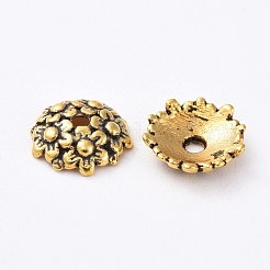チベット風ビーズキャップ  鉛フリー＆カドミウムフリー＆ニッケルフリー  花  アンティーク黄金  11x3.5mm  穴：2mm&nbsp;TIBEB-LF1650Y-AG-FF
