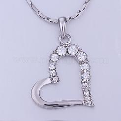 Trendy Real Platinum Plated Eco-Friendly Tin Alloy Czech Rhinestone Heart Pendant Necklaces&nbsp;NJEW-BB13780-P