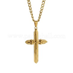 Religion Cross 201 Stainless Steel Pendant 304 Stainless Steel Twisted Chain Necklaces&nbsp;WG3DBE3-02
