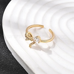 Brass Pave Clear Cubic Zirconia Cuff Rings&nbsp;RJEW-P173-01G-01