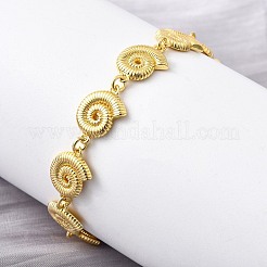 女性用真鍮製コンクリンクブレスレット  カドミウムフリー＆鉛フリー  ラックめっき  長持ちメッキ  18KGP本金メッキ  7.09インチ（18cm）&nbsp;BJEW-D317-03G