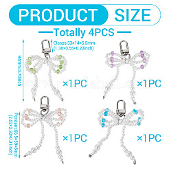 4個 4色 ABSプラスチック模造真珠ペンダント装飾  合金の留め金付き  蝶結び  ミックスカラー  94mm  1pc /カラー&nbsp;AJEW-TA0002-28