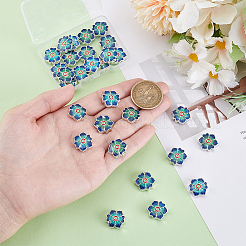 合金エナメルビーズ20個。  花  プラチナ  ダークブルー  15x14x5mm  穴：1.2mm&nbsp;ENAM-PH0002-92