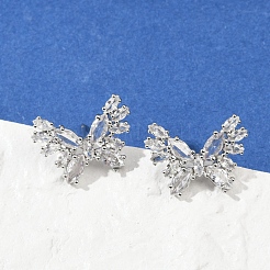 Butterfly Brass Micro Pave Cubic Zirconia Stud Earrings&nbsp;EJEW-M082-17P-01