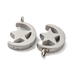 変色しない304ステンレススチールチャーム  星のチャーム入り月  ステンレス鋼色  11.5x7.5x2mm  穴：1.4mm&nbsp;LS-STAS-L022-214P