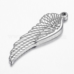 変色しにくい304ステンレススチールペンダント  ウイング  ステンレス鋼色  38.5x13x3mm  穴：1.8mm&nbsp;STAS-E136-06