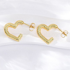 女性用304ステンレススチールスタッドピアス  イオンプレーティング（ip）  18KGP本金メッキ  ハート  17.5x23.5x3mm&nbsp;EJEW-L296-032G-02