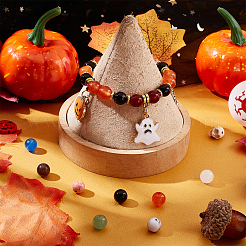 ハロウィン用の宝石ブレスレットネックレスのDIYキット  ラウンド＆ランタンジャック＆スカルストーンビーズを含む  カボチャジャック＆ゴースト＆バットアロイペンダント  ミックスカラー  ゲンストーンビーズ: 180 個/セット&nbsp;DIY-OC0008-56