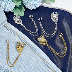 AHADEMAKER 4Pcs 2 Colors Lion with Crown Rhinestone Safety Pin Brooch&nbsp;JEWB-GA0001-15