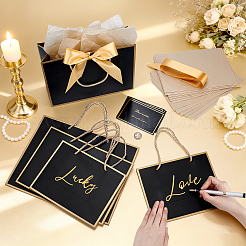 20Pcs 3 Styles Paper Gift Tote Bags with Polyester Gold Ribbon&nbsp;ABAG-WA0001-36B