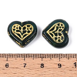 ガラスビーズ  ハート  ゴールドライン入り  濃い緑  15.5x17x6mm  穴：1.2mm&nbsp;LAMP-N035-03H