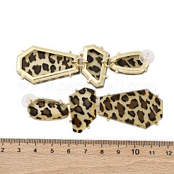 合金アクリルダングルスタッドピアス  ポリゴンの長いヒョウ柄  ゴールドカラー  83x28mm&nbsp;LS-EJEW-M075-01G-04