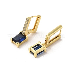 長方形のリアル 18K ゴールドメッキ真鍮ダングル フープ イヤリング  キュービックジルコニアとガラスと  ダークブルー  25x7mm&nbsp;EJEW-L268-027G-02