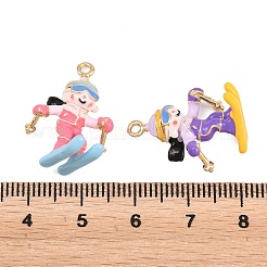 合金エナメルチャーム  スキーヤーの形をしたチャーム  ゴールドカラー  ミックスカラー  22x15x15mm  穴：1.5mm&nbsp;ENAM-L057-02G