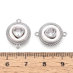Brass Pave Clear Cubic Zirconia with Shell Connector Charms&nbsp;KK-N287-15P-01