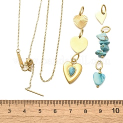 合成ターコイズ＆シェルハートペンダント＆ネックレス＆ブレスレットセット  女性用304ステンレスジュエリーセット  14KGP本金メッキ  18.11インチ（460mm）&nbsp;SJEW-Q002-04G