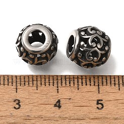 304ステンレススチールヨーロピアンビーズ  大穴ビーズ  ロンデル  アンティークシルバー  10.5x9.5mm  穴：4mm&nbsp;STAS-D191-04C-AS