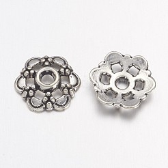 チベットシルバーファンシービーズキャップ  鉛フリー＆カドミウムフリー  花  アンティークシルバー  直径約13.5mm  穴：1.2mm&nbsp;X-AA0502