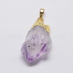 天然アメジストナゲットの黄金はペンダントメッキ  真鍮のパーツと  アメジスト  35~40x18~22mm  穴：8x5mm&nbsp;G-P077-36