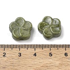 ヴィンテージの手作り磁器ビーズ  ファンシーアンティーク施釉磁器  花  オリーブドラブ  15x15x6mm  穴：2mm&nbsp;PR-CBA4F13-C08