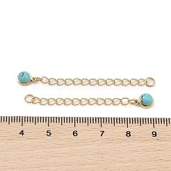 Ion Plating(IP) 316 Surgical Stainless Steel Curb Chain Extender with Synthetic Turquoise Round Charm High Polished&nbsp;STAS-A097-01G-14