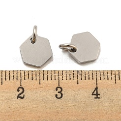 変色しない304ステンレススチールチャーム  丸カン付き  レーザー切断  六角チャーム  ステンレス鋼色  8x8x1mm  穴：3mm&nbsp;STAS-P356-01P