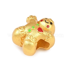 クリスマス用真鍮エナメルヨーロピアンビーズ  大穴ビーズ  ゴールドカラー  ジンジャーブレッドマン  13x11x8.5mm  穴：4mm&nbsp;KK-F922-03E-G