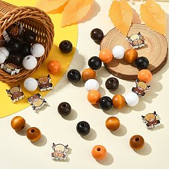 牛と丸い木製ビーズ  ジュートコード付き  ミックスカラー  16~17.5x16~17x6~16mm  穴：2~4mm  100pc&nbsp;WOOD-CJ0002-31