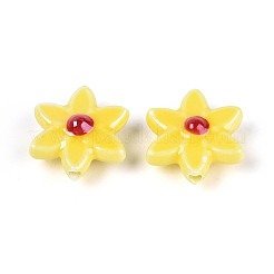 手作りの陶器ビーズ  花  光沢釉の磁器  きいろ  16.5~17.5x15.5~16x6.5~7.5mm  穴：1.4~1.8mm&nbsp;PORC-N008-10I-01