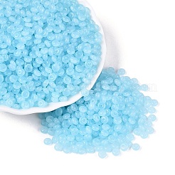 透明ガラスシードビーズ  ドーナツ  模造ゼリー  ライトスカイブルー  4.5x2.5mm  穴：1mm  約7031個/ポンド&nbsp;SEED-Q041-01I