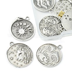 8pcs8スタイルチベットスタイルアロイペンダント  混合した形のフラットラウンド  アンティークシルバー  23.5~25x19.5~21.5x1~3mm  穴：2mm  1個/スタイル&nbsp;FIND-YW0003-41
