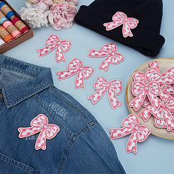 20枚の蝶結び刺繍布アイロン接着/縫い付けパッチ  マスクと衣装のアクセサリー  アップリケ  淡いバイオレットレッド  73.5x75x2mm&nbsp;DIY-FG0007-64A