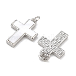 ラックメッキ真鍮と白い貝殻のペンダント  クロスチャーム  カドミウムフリー＆鉛フリー  プラチナ  23x15x2mm  穴：3.5mm&nbsp;SH-CBA6629-34P