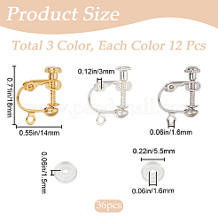 36Pcs 3 Colors Brass Screw On Clip-on Earring Findings&nbsp;KK-SP0001-17