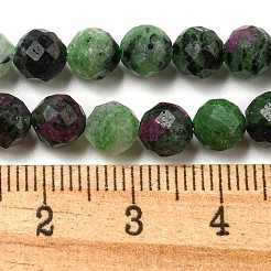 カット加工ラウンド天然のルビーインゾイサイトビーズ連売り  6mm  穴：1mm  約63個/連  15.35インチ（39cm）&nbsp;G-F289-11-6mm