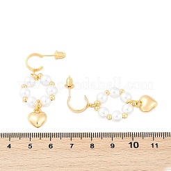 真鍮 ABS プラスチック パール ダングル スタッド イヤリング  ハート  18KGP本金メッキ  43.5x19mm&nbsp;EJEW-U040-19G