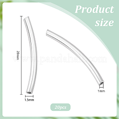 スターリングシルバーチューブビーズ20個925個  カーブチューブ  銀  20x1.5mm  穴：1mm&nbsp;STER-PH0001-80